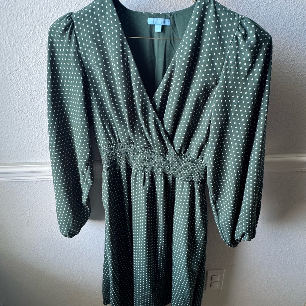 Draper James Green Polka Dot Long Sleeve Dress